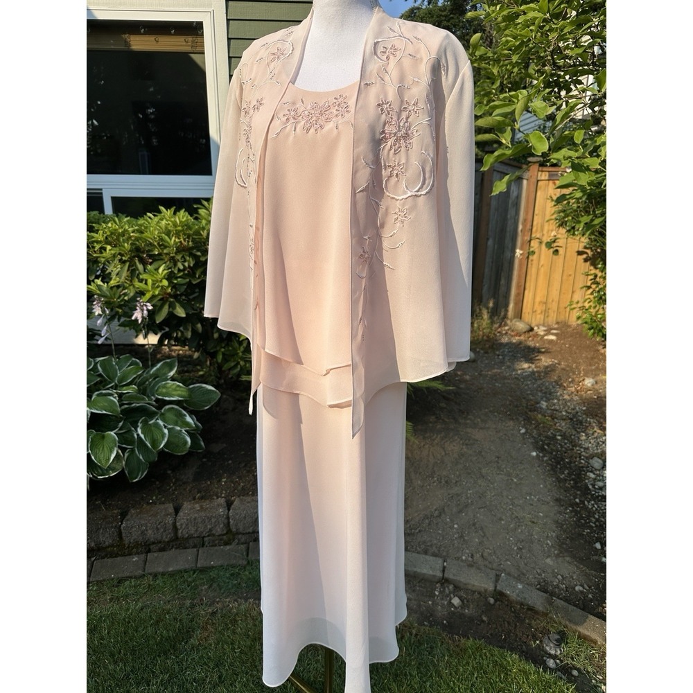 Soft Pink Chiffon Straight Tank Dress With Sheer Kimono Style Overshirt